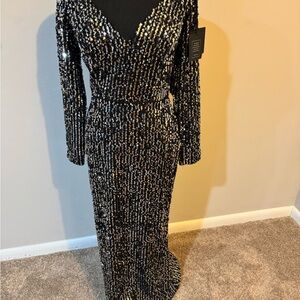Sequin Black and Gold Evening Dress